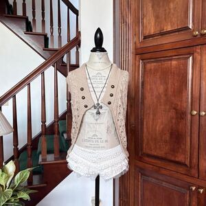 Y2k Vintage Knit Cardigan Vest Brown Tan Bronze Hardware Grunge Indie Vaudegoth